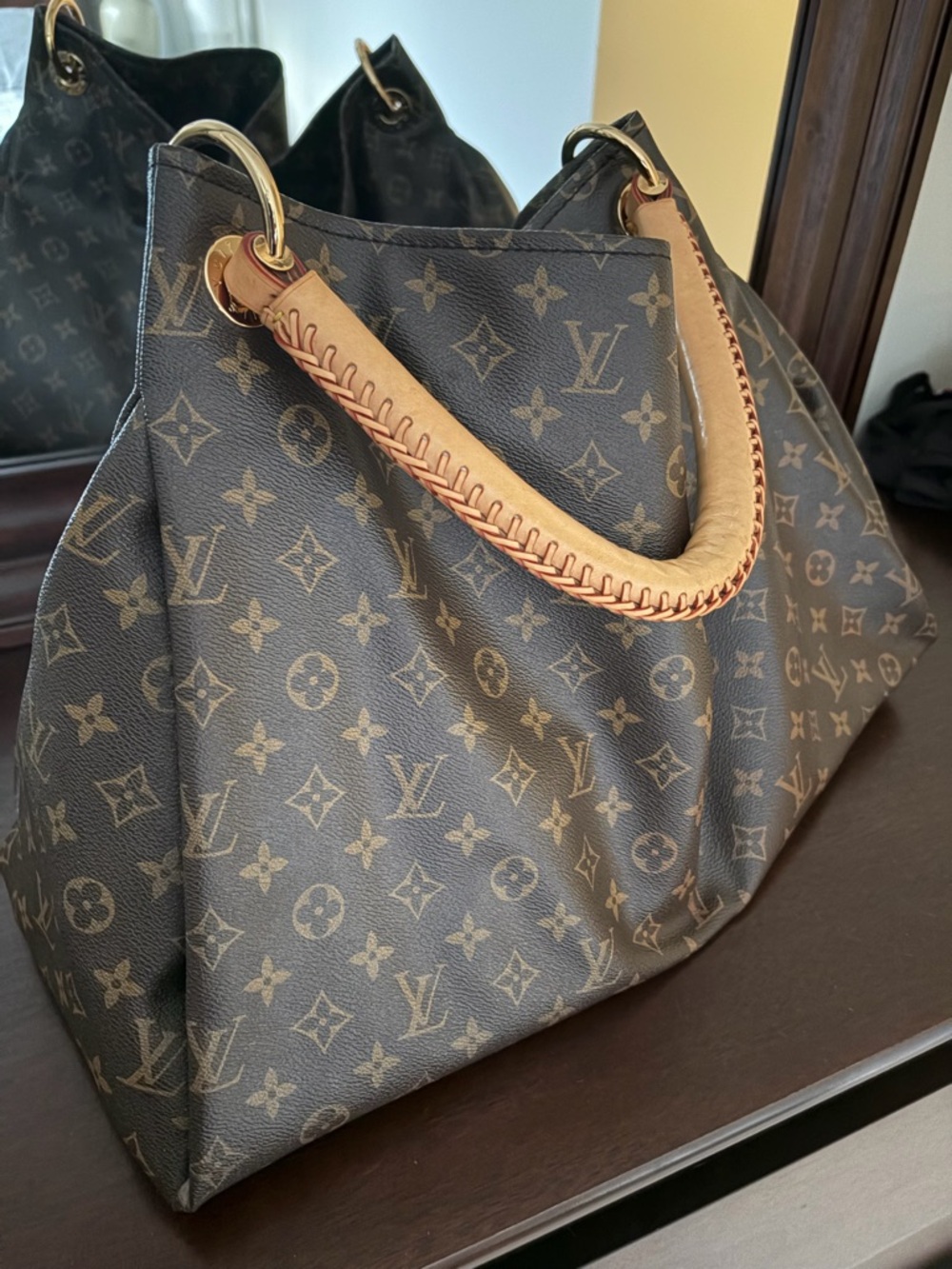 Louis Vuitton Monogram Shoulder Hobo in Brown with Natural Vachetta Handle